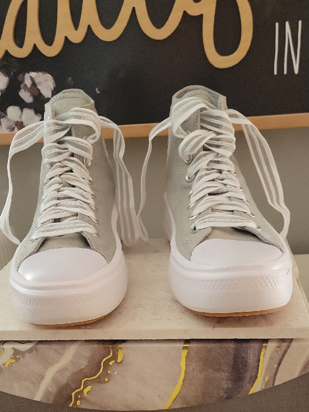 Converse Light Gray Platform High-Top Sneakers with White Wavy Soles - Picture 2 of 9